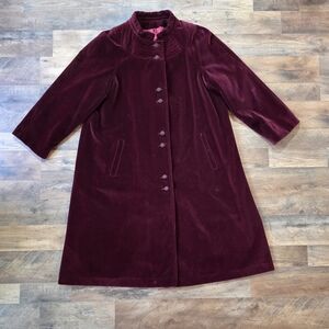 Vintage Women's Maroon Velvet Knee Length Opera Swing Coat Size 18 1/2